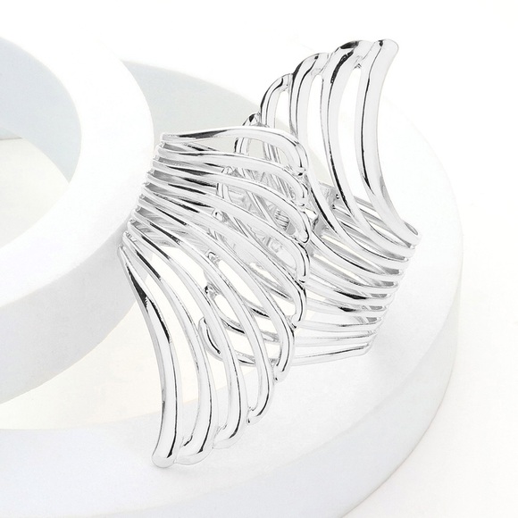 Silver Metal Geometric Hollow Out Hinged Bracelet - Picture 1 of 2